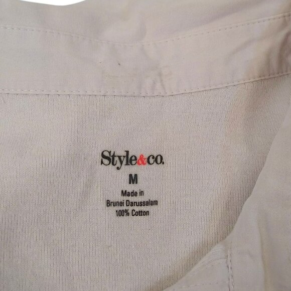 Style & Co Women's Cream Snap Down Top 3/4 Sleeve Collared Utility Top Size Med - Picture 7 of 10